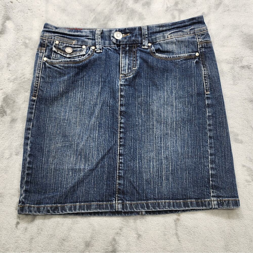 Vintage Y2K Tommy Hilfiger Skirt Women 4 Blue Low Rise Pencil Mini Stretch Denim